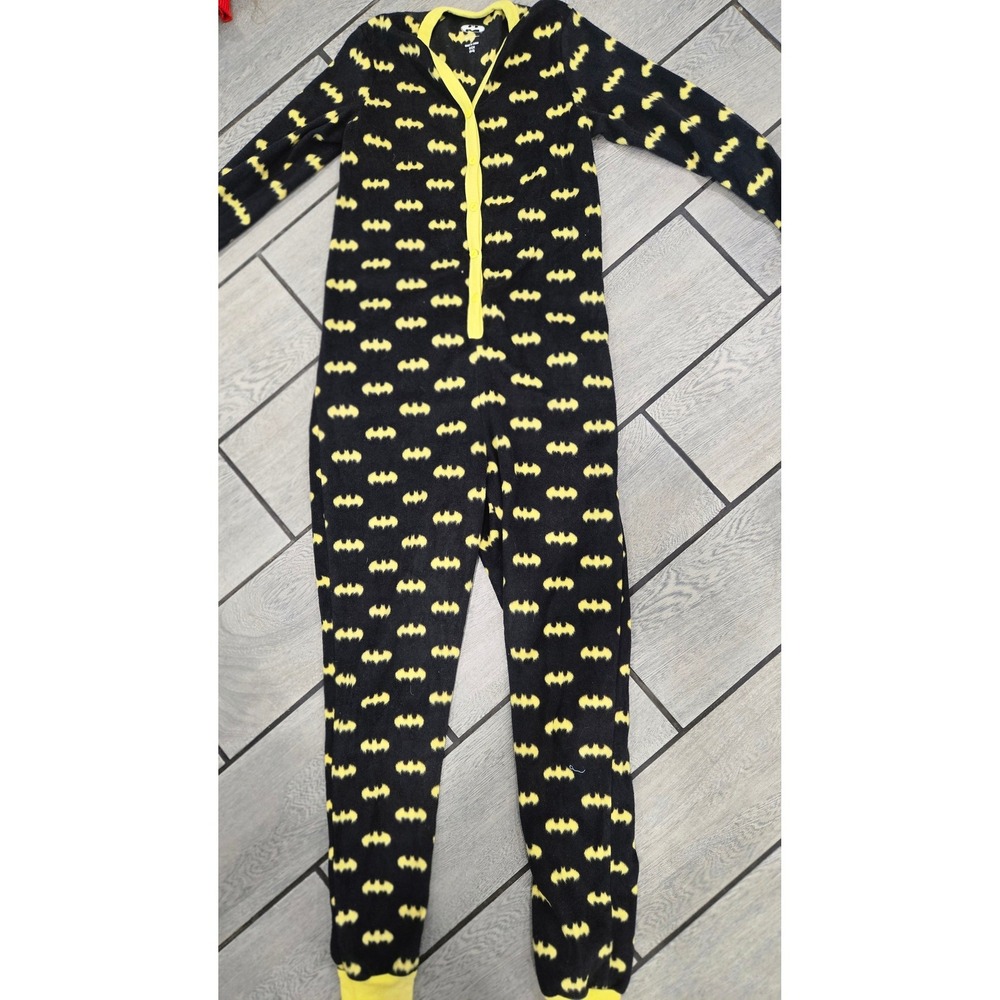 DC Comics Batman Fleece Union Suit Pajamas Black Yellow Drop Seat Adult Small